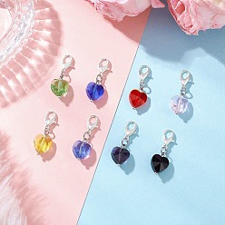Платиновый & Цвет Нержавейки Стеклянные подвесные украшения в форме сердца, Сплав с застежками когтя омара, платины и нержавеющая сталь цвет, 28.5 мм