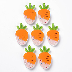 Dark Orange Cellulose Acetate(Resin) Cabochons, with Glitter Powder, Carrot, Dark Orange, 33x18.5x4mm