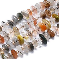 Rutilated Quartz Natural Rutilated Quartz Beads Strands, with Seed Beads, Flat, 7~13x8~9x3~4mm, Hole: 1mm, about 75pcs/strand, 14.76''(37.5cm)