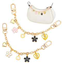 Couleur Mélangete 2pcs 2 couleurs acrylique coeur & alliage émail rose et blanc fleur pendentif alliage câble chaîne sac chaînes décoratives, avec fermoir pivotant, or, 205mm, 1 pc / couleur