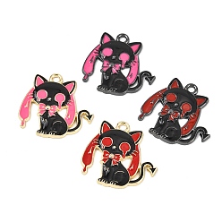 Cat Shape Подвески из сплава хэллоуина с эмалью, металлический черный , подвески в форме кошки, 28x28x2 мм, отверстие : 2.5 мм