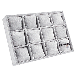 Серый Велюровый деревянные браслет браслет / / часы дисплеи, 12 отсеков, серые, 35x24x5 см, диаметр: 160 mm