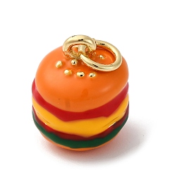Темно-Оранжевый Латунь эмаль прелести, гамбургер очарование, с целью перехода в кольце, без кадмия и без свинца, стойки покрытие, долговечный, реальный 18 k позолоченный, темно-оранжевый, 14x11 мм, отверстие : 3.5 мм