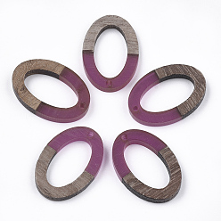 Medium Violet Red Resin & Walnut Wood Pendants, Oval, Medium Violet Red, 28.5x19.5x3~4mm, Hole: 1.8mm