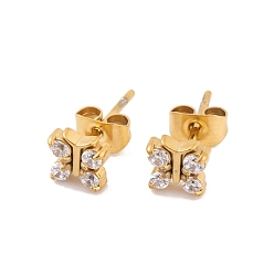 Золотой Женские серьги-гвоздики «бабочка» из нержавеющей стали с микропаве из циркония, золотые, 304 мм