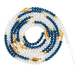 Bleu Chaînes de taille ajustables en perles de verre pour femmes, bleu, 1300mm