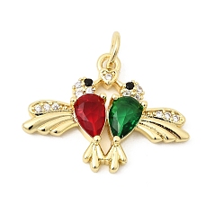 Разноцветный Латунный кулон с микропаве из циркония, любовь птицы, с эмалью, золотые, красочный, 16.5x22x4 мм, отверстие : 3 мм