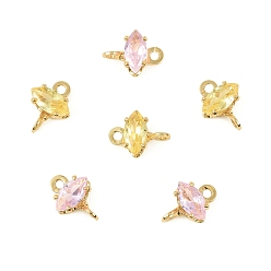 (52) Непрозрачная лаванда Латунные подвески-коннекторы в виде конского глаза, инкрустированные кубическим цирконием, без кадмия, без никеля и без свинца, реальный 18 k позолоченный, разноцветные, 8x6x3 мм, отверстие : 1.2 мм