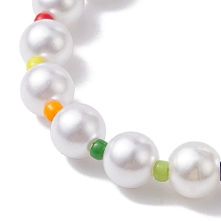 Blanc Bracelets de perles rondes en verre et acrylique, bijoux pour femmes, blanc, 7-1/8 pouce (18.1 cm)