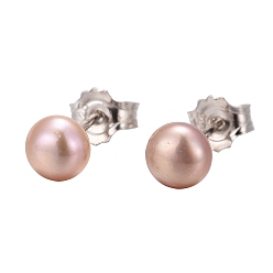 Pink Подарки на день святого валентина 925 серьги-гвоздики из стерлингового серебра, с жемчуг, розовые, 16x4.5 мм, штифты : 0.6 мм