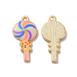 Colorful Alloy Enamel Pendants, Golden, Lollipops Charm, Colorful, 24x12x2mm, Hole: 1.5mm