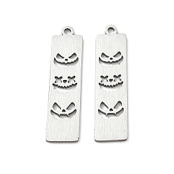 Color de Acero Inoxidable Colgantes de acero inoxidable Halloween 201, Colgante rectangular con forma de cara de calabaza de Halloween., Corte con laser, color acero inoxidable, 27.5x7.5x1.5 mm, agujero: 1.4 mm