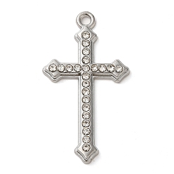 Platinum Alloy with Rhinestone Pendants, Cross Charms, Platinum, 44x24x3mm, Hole: 2.3mm