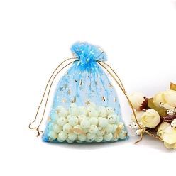 Темно-Голубой Сумки для хранения подарков из органзы с золотым тиснением и звездами, прямоугольные, глубокое синее небо, 16x11 см