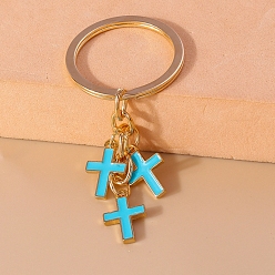 Cyan Alloy and Enamel Keychain, Cross, Cyan, 0.3cm