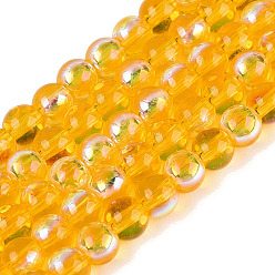 Gold Electroplate Transparent Glass Beads Strands, Round, AB Color Plated, Gold, 4mm, Hole: 0.6~0.7mm, about 98~109pcs/strand, 14.57~15.55 inch(37~39.5cm)