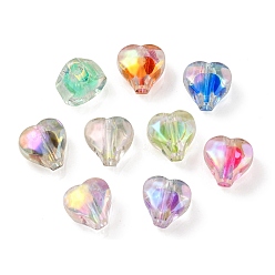 Mixed Color UV Plating Rainbow Iridescent Acrylic Beads, Two Tone Bead in Bead, Heart, Mixed Color, 11x11.5x8mm, Hole: 3mm