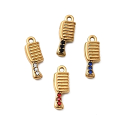 Настоящее золото 18K 304 подвески из нержавеющей стали с микропаве из стразов, гребень амулеты, ионное покрытие (ip), реальный 18 k позолоченный, 17x6x3.5 мм, отверстие : 1.2 мм