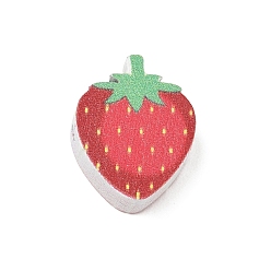 Strawberry Printed Wood Beads, Fruit, Strawberry, 19.5x15.5x4mm, Hole: 2mm