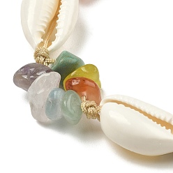 Mixed Stone Gemstone & Cowrie Shell Braided Bead Bracelets, Nylon Thread Adjustable Bracelet for Women , 1/2 inch(1.2~1.4cm), Inner Diameter: 1-3/4~3-1/8 inch(4.6~7.9cm)