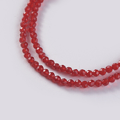 Red Glass Beads Strands, Faceted, Round, Red, 2x2mm, Hole: 0.4mm, about 193~197pcs/strand, 14.17 inch~15.51 inch(36~39.4cm)