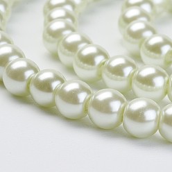 Honeydew Eco-Friendly Dyed Glass Pearl Beads Strands, Grade A, Round, Cotton Cord Threaded, Honeydew, 6mm, Hole: 1.2~1.5mm, about 70pcs/strand, 15.7 inch