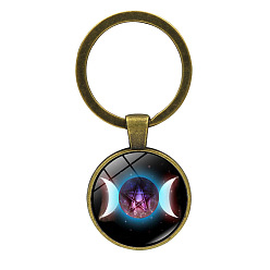 Луна Сплав со стеклянным кейчианом, плоские круглые с луной, луна, 6x2.7 см