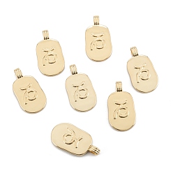 Козерог Латунные подвески, долговечный, овальной формы с созвездием, реальный 18 k позолоченный, Козерог, 24x12.5x2 мм, отверстие : 3.5x1.5 мм