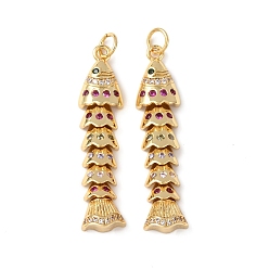 Fish Латунные микро проложить кубического циркония подвески, без кадмия и без свинца, стойки покрытие, долговечный, с целью перехода в кольце, реальный 18 k позолоченный, рыба, 35x8.5x5 мм, отверстие : 3 мм