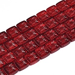 Темно-Красный Прозрачные стеклянные бусины, квадратные с цветком, темно-красный, 11x11x4 мм, отверстие : 1 мм, около 59~61 шт / нитка, 25.59~26.38 дюйм (65~67 см)