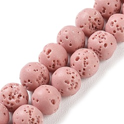 Pink Synthetic Lava Rock Dyed Beads Strands, Round, Pink, 7.5~8mm, Hole: 1mm, about 50pcs/strand, 14.88''(37.8cm)