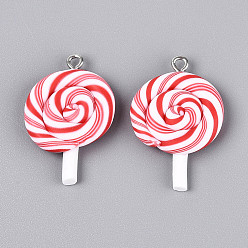 Красный Полимерной глины ручной работы подвески, леденец, с железными петлями, Рождество, красные, 29~31x19.5~21x5~5.5 мм, отверстие : 2 мм