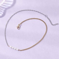 Золотой & Цвет Нержавеющей Стали Подвеска из натурального культивированного пресноводного жемчуга с бусинами из риса 304 двухслойные ожерелья из нержавеющей стали, белые, золотые и нержавеющая сталь цвет, 15.31 дюйм (38.9 см)