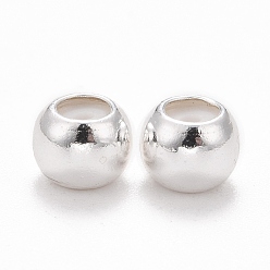 Серебро Стойки обшивки латунные бусины, силикон внутри, без кадмия и без свинца, рондель, долговечный, серебряный цвет гальваническим, 6x4.5 мм, отверстие : 1.2 мм