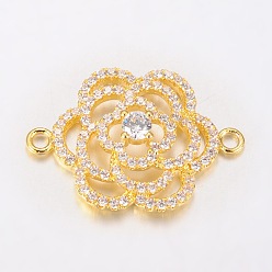 Золотой Цветок латунные микро проложить кубических ссылки циркония, золотые, 18x25.5x5 мм, отверстие : 1.5 мм