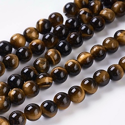Tiger Eye Natural Tiger Eye Beads Strands, Round, 6mm, Hole: 1mm, about 31pcs/strand, 8 inch