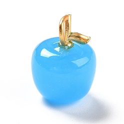 Темно-Голубой Подвески лэмпворк ручной работы, с латунной фурнитурой , без кадмия и без свинца, золотые, яблоко, глубокое синее небо, 19x14 мм, отверстие : 4x2.2 мм