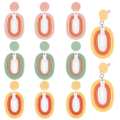 Mixed Color 9Sets 3 Colors Handmade Polymer Clay Pendants, Oval & Flat Round, Mixed Color, 16~47.5x16~34.5x2~4mm, Hole: 1.8mm, 2pcs/set, 3sets/color