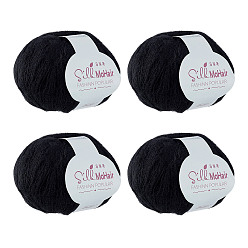 Черный 4 моток мохеровой пряжи, нитки для ручного вязания, для детского свитера, шарфа, ткани, рукоделия, ремесла, чёрные, 1~2 мм