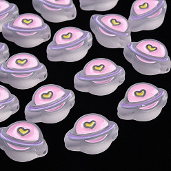 Белый Дым Прозрачные акриловые бусины, с эмалью, матовые, планета, серый, 19x26x9 мм, отверстие : 3 мм