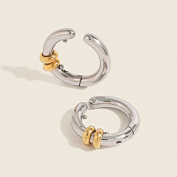 Золотой & Цвет Нержавеющей Стали Двухцветные 304 серьги-манжеты из нержавеющей стали, c-образный, ионное покрытие (ip), золотые и нержавеющая сталь цвет, 16.5x16 мм