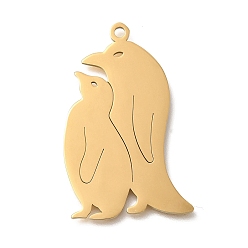 Настоящее золото 18K 304 подвески из нержавеющей стали, лазерная резка, очарование пингвина, реальный 18 k позолоченный, 38x25x1.5 мм, отверстие : 2 мм