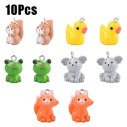 Mixed Shapes 10 шт 5 стили подвески из непрозрачной смолы, 3d подвески в виде животных с платиновыми плиссированными железными петлями, разноцветные, разнообразные, 17~22.5x9~16.5x4~17 мм, отверстие : 1.8~2 мм, 2 шт / стиль