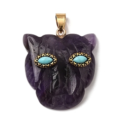 Аметист Подвески из натурального аметиста и синтетической бирюзы, подвески с леопардовым принтом и латунной фурнитурой и петлями, золотые, 32.5x29x10 мм, отверстие : 6x4 мм