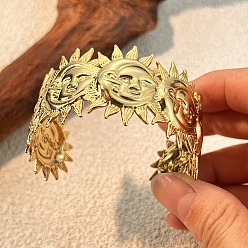 Солнце 304 женские браслеты-манжеты из нержавеющей стали, ионное покрытие (ip), без кадмия, без никеля и без свинца, солнце, внутренний диаметр: 2-3/8x1-7/8 дюйм (6.1x4.65 см)