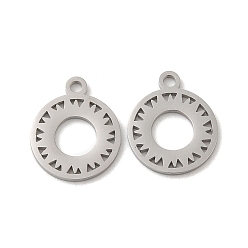 Stainless Steel Color Non-Tarnish 304 Stainless Steel Charms, Ring with Sun Charm, Stainless Steel Color, 14.5x12x1mm, Hole: 1.6mm