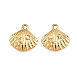 Shell Shape 304 подвески из нержавеющей стали с кристаллами и стразами, подвески в форме морской тематики, ионное покрытие (ip), реальный 18 k позолоченный, формы раковины, 12x12x4 мм, отверстие : 1.2 мм