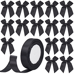 Black Polyester Packaging Ribbon Bowknots, with Polyester Ribbon, Black, 90x100x9mm