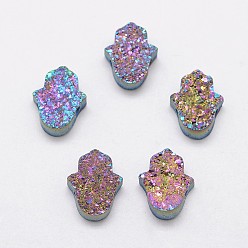 (966) Внутренний цвет Кристалл / Лиловато-лиловый на подкладке Hamsa рука druzy кристалл бисер, гальванизирует естественно druzy хрустальные бусины, 13x10.5x4.5~5 мм, отверстие : 1 мм