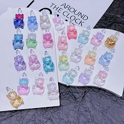 (52) Непрозрачная лаванда Светящиеся кабошоны из прозрачной смолы, кошка, с блеском порошок, светится в темноте, разноцветные, 38x19x12 мм